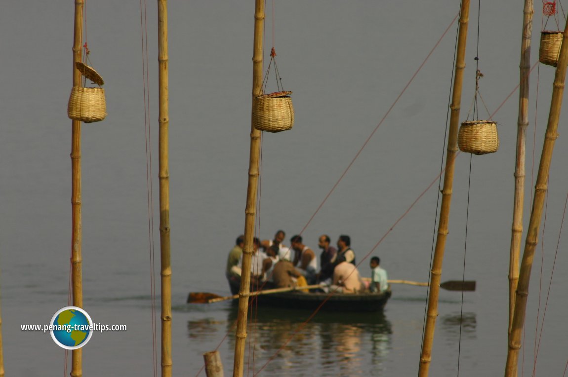 A ferryboat carrying passengers across the Ganges in Varanasi