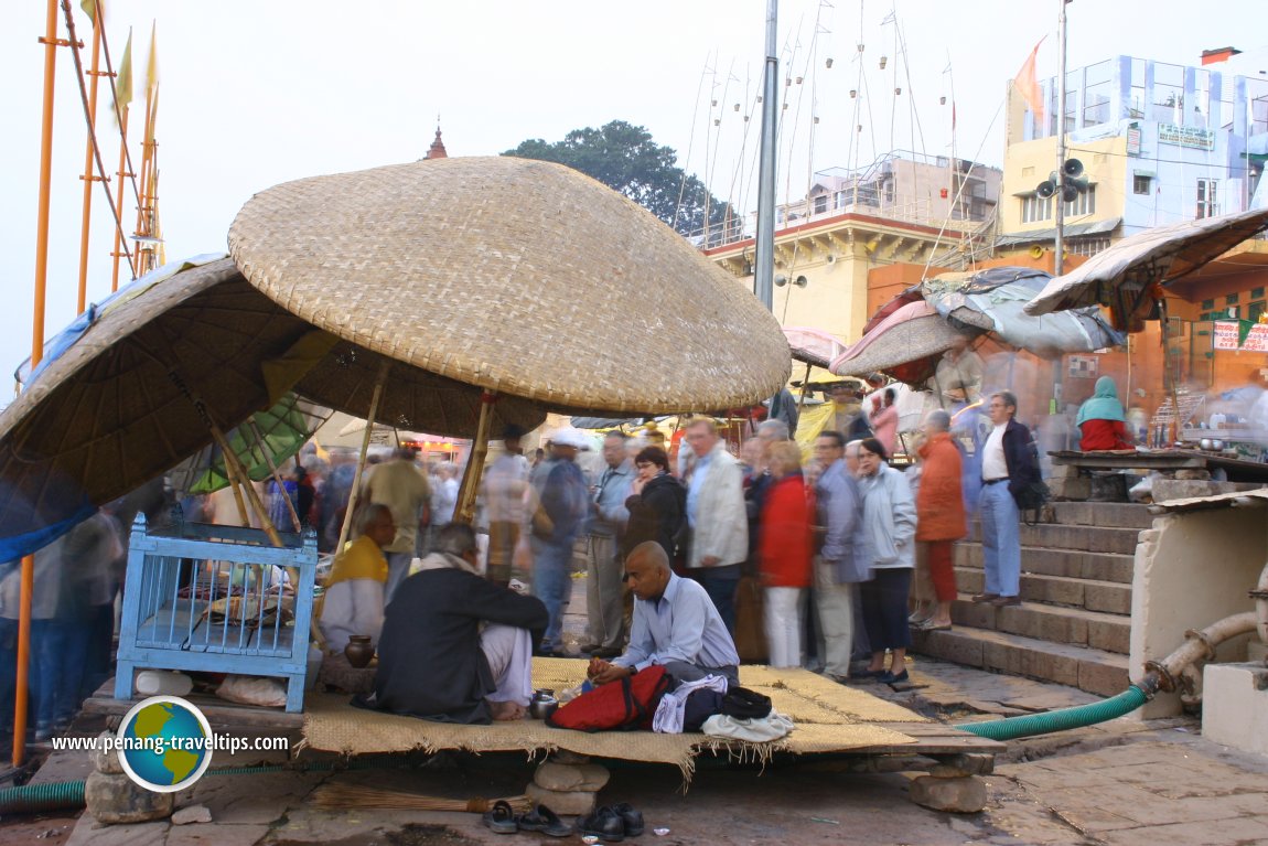 Kiosks beside the Ganges in Varanasi