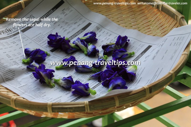 Bunga telang drying in a tray