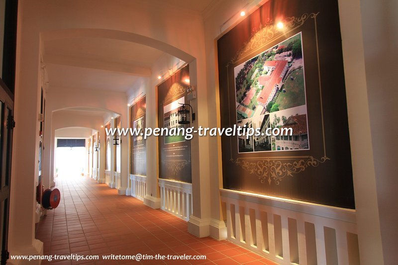 Corridor at St Jo's, with pictures explaining the history of the Uplands International School and St Joseph's Novitiate