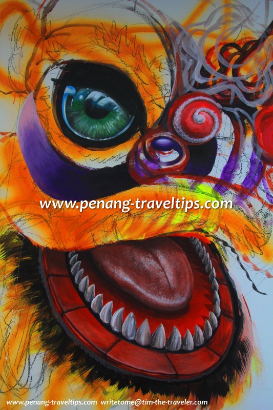 Head of the Lion, mural in progress at I-Box Glass Museum Penang