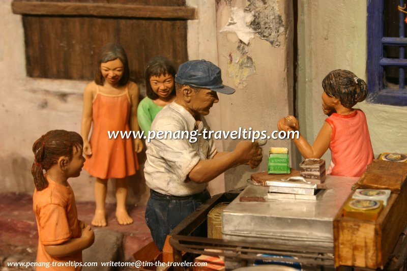 Close-up view of ice-cream seller at King Street, George Town, Penang