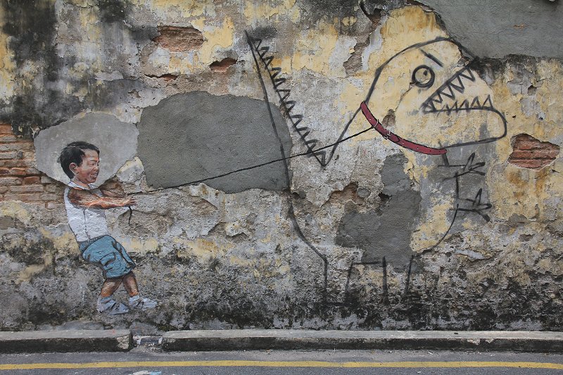 Little Boy with Pet Dinosaur Mural, Ah Quee Street, George Town, Penang