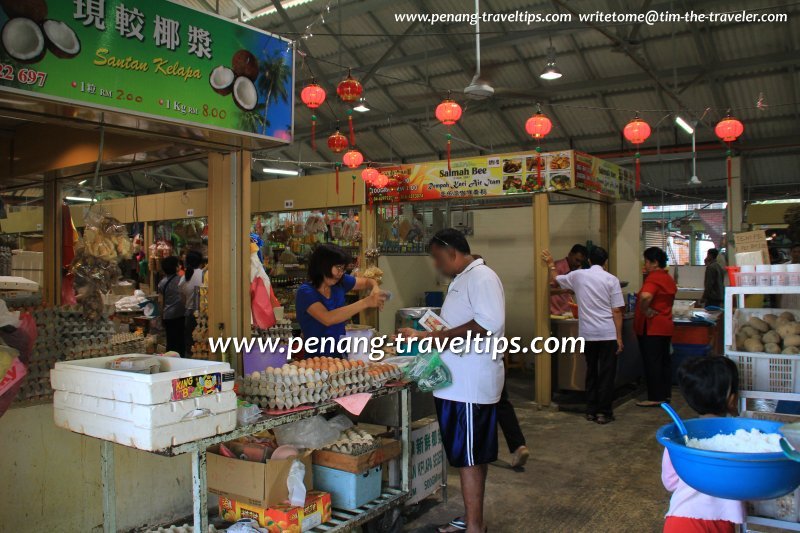 Stalls inside Air Itam Market