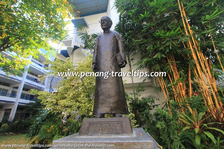 The statue of Father Arthur Julien in the quadrangle of Heng Ee High School